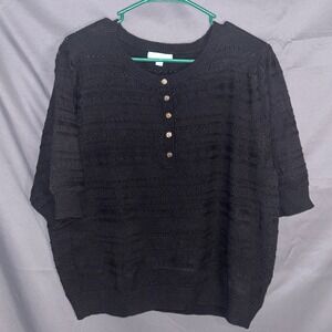 Draper James RSVP Black Knit Button Henley Sweater Top Plus Size XXL